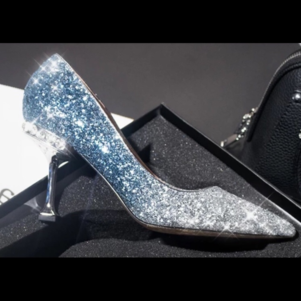 Glitter Silver And Blue Bling Heels